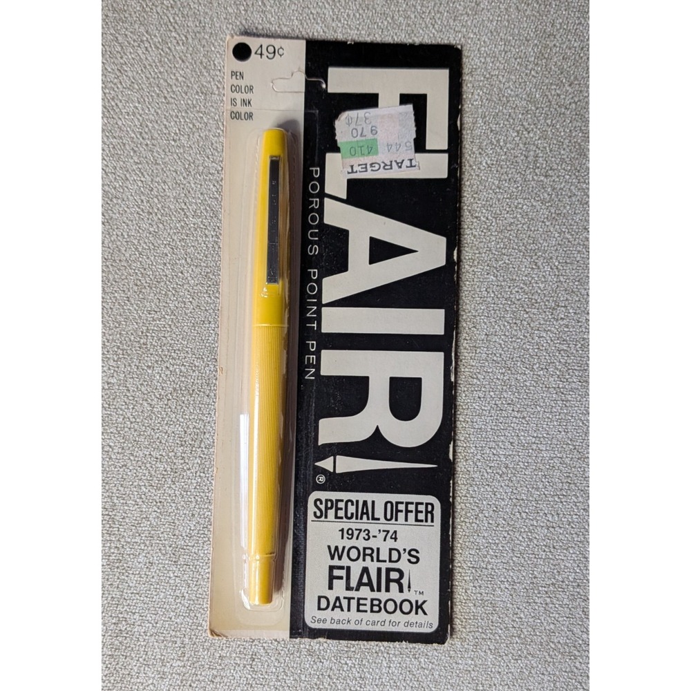 Vintage 1973 Paper Mate Flair Porous Point Pen Yellow NOS New On Card Target